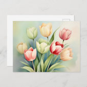 Waterverf Tulpentuin op Sage Green Briefkaart (Voorkant / Achterkant)