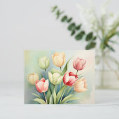 Waterverf Tulpentuin op Sage Green Briefkaart (Staand voorkant)