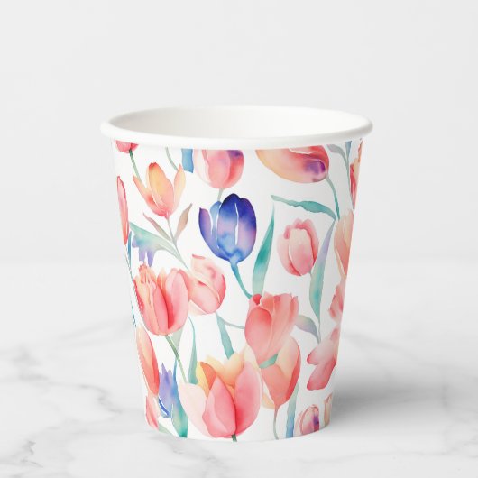 Waterverf Tulps Patroonpapier Papieren Bekers (Voorkant)