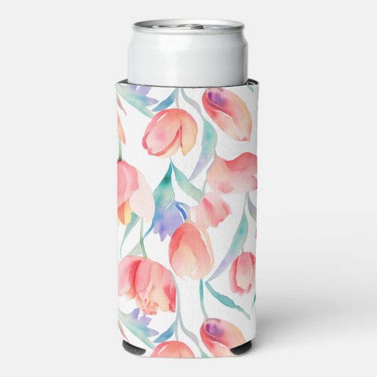 Waterverf Tulps Pattern Slim Koelbox (Seltzer Achterkant)