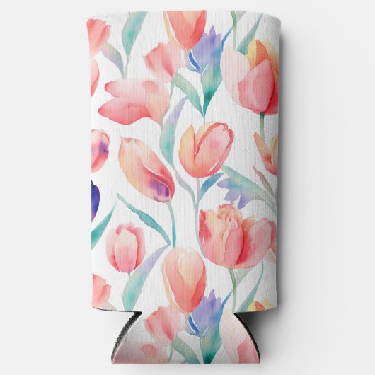 Waterverf Tulps Pattern Slim Koelbox (Voorkant)