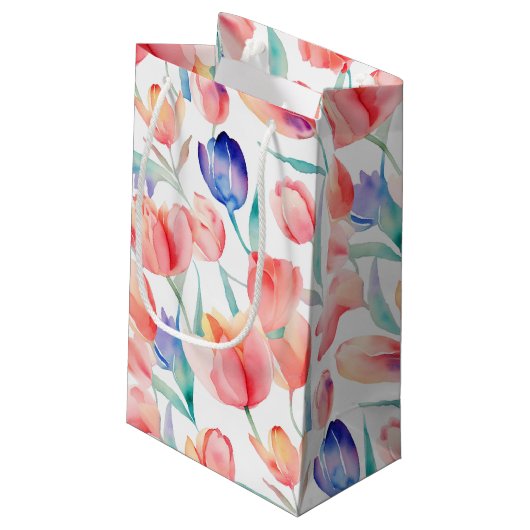Waterverf Tulps Pattern Small Gift Bag Klein Cadeauzakje (Achterkant Gekanteld)