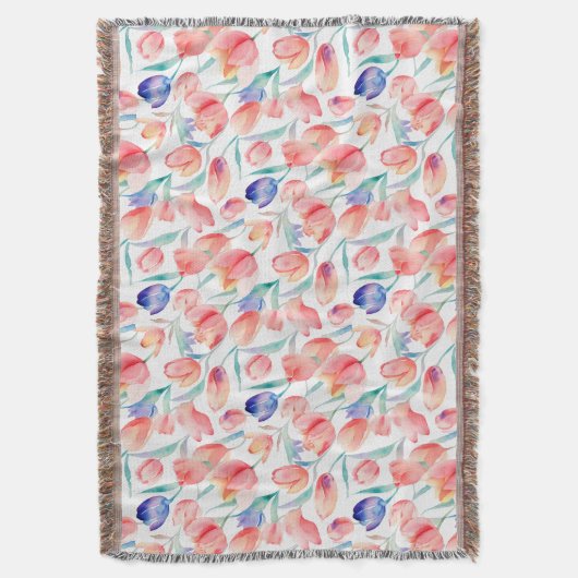 Waterverf Tulps Pattern Throw Blanket Deken (Voorkant Verticaal)