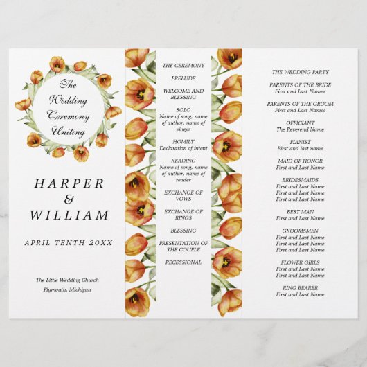 waterverf tulpvoudig trouwprogramma (Voorkant)