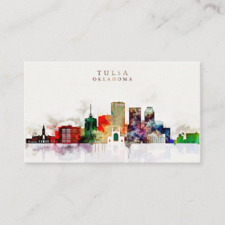 Waterverf Tulsa Skyline Visitekaartje