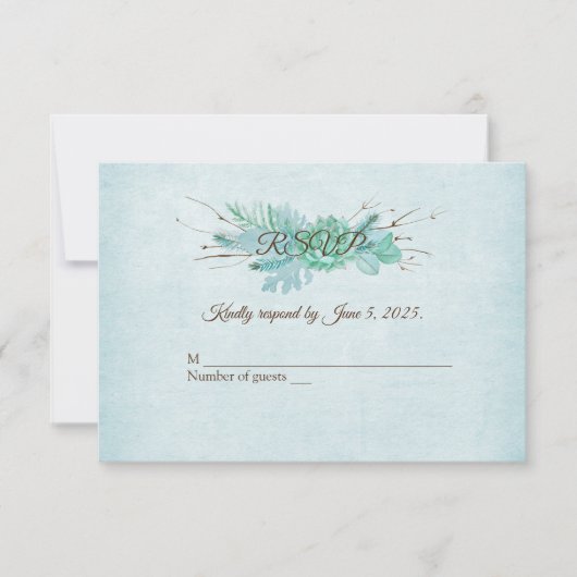 Waterverf turquoise bloemenboeket RSVP (Voorkant)