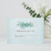Waterverf turquoise bloemenboeket RSVP (Staand voorkant)