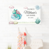 WATERVERF TURQUOISE DRAAK OP EEN CLOUD BABY SHOWER SPANDOEK (Insitu)