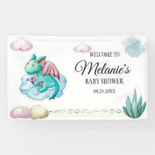 WATERVERF TURQUOISE DRAAK OP EEN CLOUD BABY SHOWER SPANDOEK
