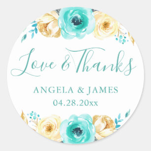 Waterverf Turquoise Gold Floral Weddenschap Hartel Ronde Sticker
