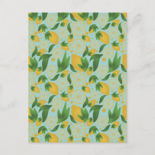 Waterverf Turquoise Lemon Fruit Pattern Briefkaart