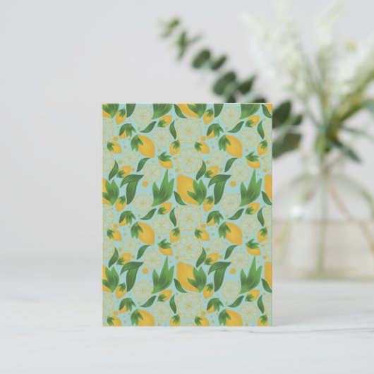 Waterverf Turquoise Lemon Fruit Pattern Briefkaart (Staand voorkant)