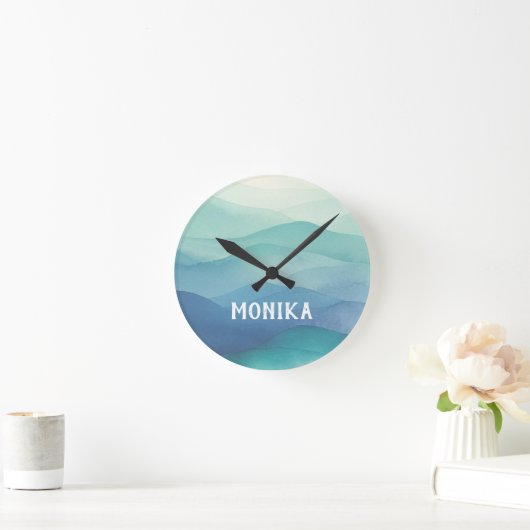 Waterverf Turquoise Navy Blue Ombre gelaagd Ronde Klok (Huis)