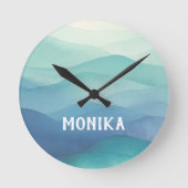 Waterverf Turquoise Navy Blue Ombre gelaagd Ronde Klok (Voorkant)