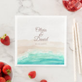Waterverf Turquoise Sandy Beach Bruiloft Servet (Insitu)