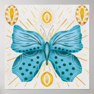 Waterverf Turquoise Vlinder Zon Celestial Poster