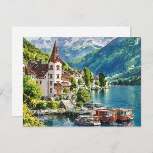 Waterverf tussen Zwitserland en Interlaken Briefkaart (Voorkant / Achterkant)