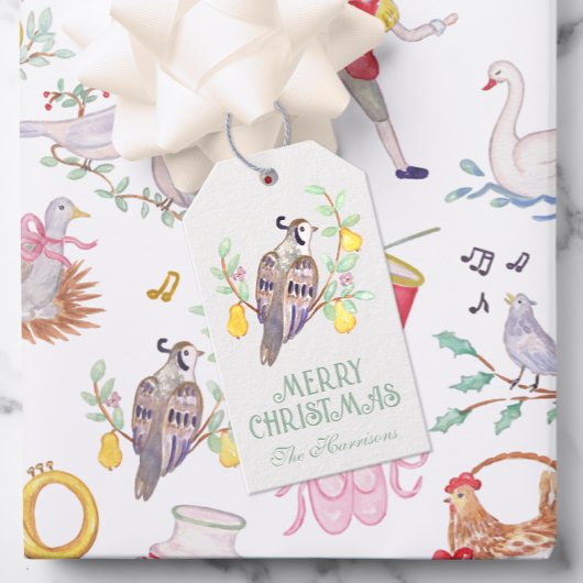 Waterverf Twaalf dagen Kerst Gepersonaliseerd Cadeaulabel