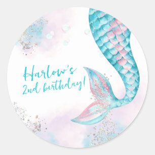 Waterverf Twee het Zee Zeemeermin Verjaardagsfeest Ronde Sticker