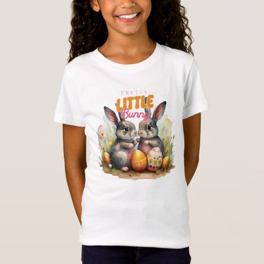 Waterverf twee schattig klein konijntje met eitjes t-shirt (Voorkant)