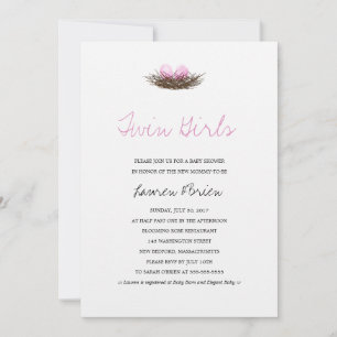 Waterverf Tweeling Meisjes Vogelnest Baby shower Kaart