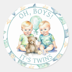 Waterverf Twin Boys Baby shower Oh, jongens! Ronde Sticker