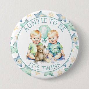 Waterverf Twin Boys Baby shower Tante te zijn Ronde Button 7,6 Cm