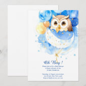 Waterverf Uil Boy Baby shower Uitnodiging (Voorkant / Achterkant)