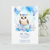 Waterverf Uil Boy Baby shower Uitnodiging (Staand voorkant)