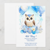 Waterverf Uil Boy Baby shower Uitnodiging (Voorkant / Achterkant)