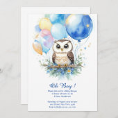 Waterverf Uil Boy Baby shower Uitnodiging (Voorkant / Achterkant)