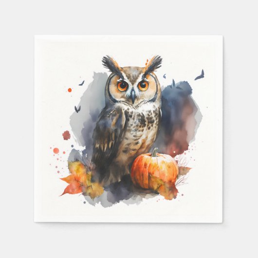 Waterverf Uil Halloween Servet (Voorkant)