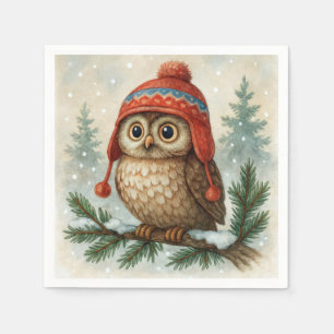 Waterverf Uil In Een Wintermuts Servet