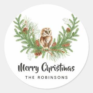 Waterverf Uil Kerstmis Ronde Sticker