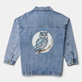 Waterverf Uil op de boomtak Denim Jacket