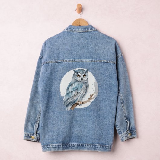 Waterverf Uil op de boomtak Denim Jacket (Hangar)