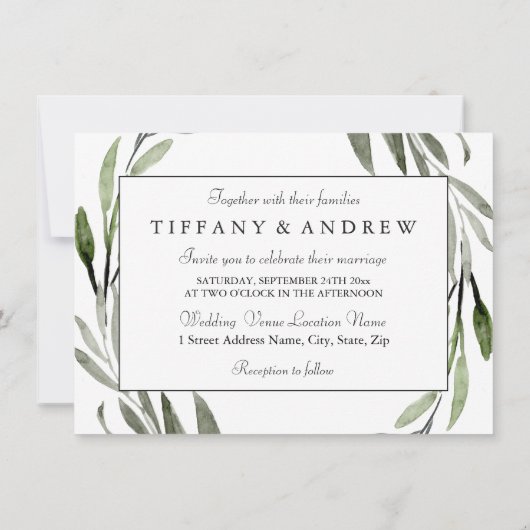 Waterverf Uitnodiging uitzenden via Wreath Border  (Achterkant)