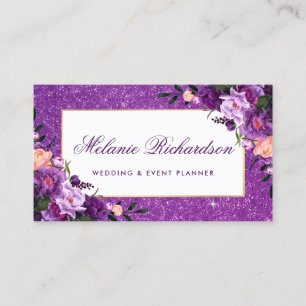 Waterverf Ultra Violet Paarse Floral Glitter Visitekaartje