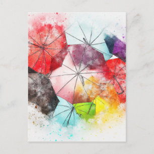 Waterverf Umbrella Abstract Patroon Briefkaart