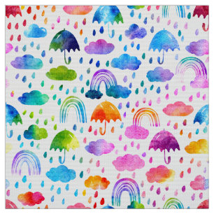 Waterverf Umbrella Rainy Day Rainbows Girls Stof