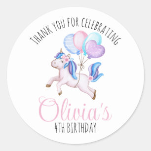 Waterverf Unicorn Ballon Birthday Party Ronde Sticker