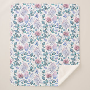 Waterverf Unicorn Crystals & Rozen Patroon Sherpa Deken