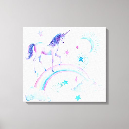 Waterverf Unicorn en regenboog Canvas Afdruk (Voorkant)