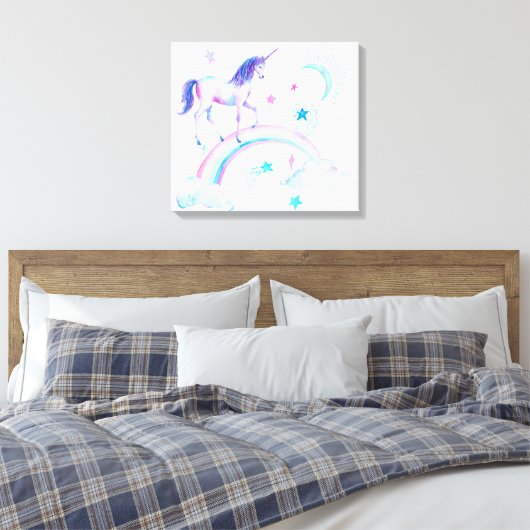 Waterverf Unicorn en regenboog Canvas Afdruk (Insitu (Slaapkamer))
