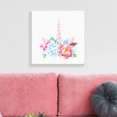 Waterverf Unicorn Floral Canvas Afdruk (Insitu (Woonkamer))