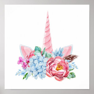 Waterverf Unicorn Floral Crown Poster