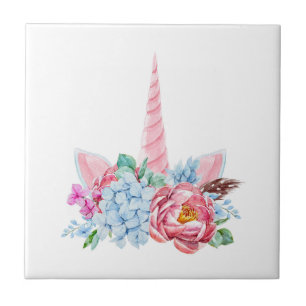 Waterverf Unicorn Floral Crown Tegeltje