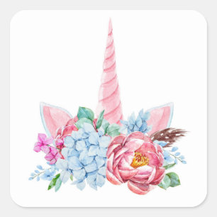 Waterverf Unicorn Floral Vierkante Sticker