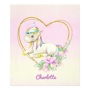 Waterverf Unicorn Heart Flowers Foto Afdruk