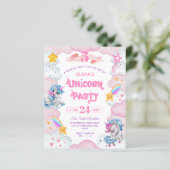 Waterverf Unicorn Kind Birthday Uitnodiging (Staand voorkant)